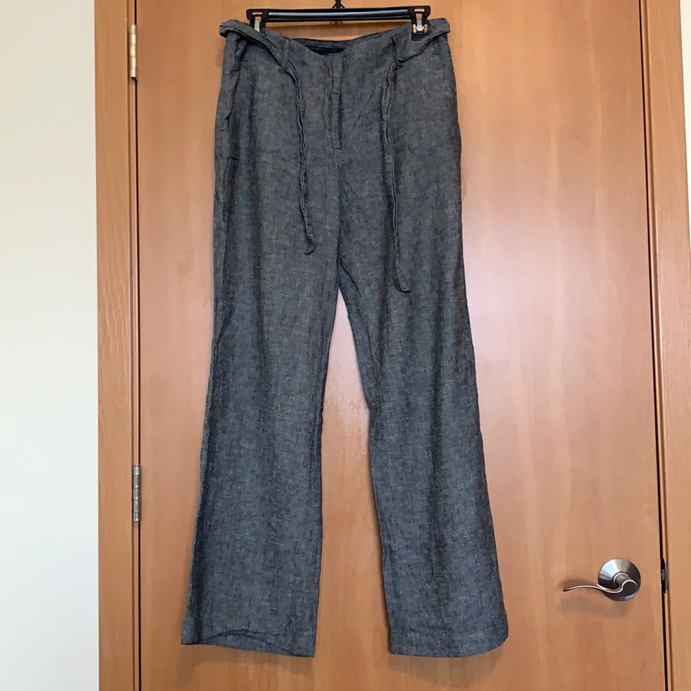 Linen Straight leg pants with fabric belt, size 8